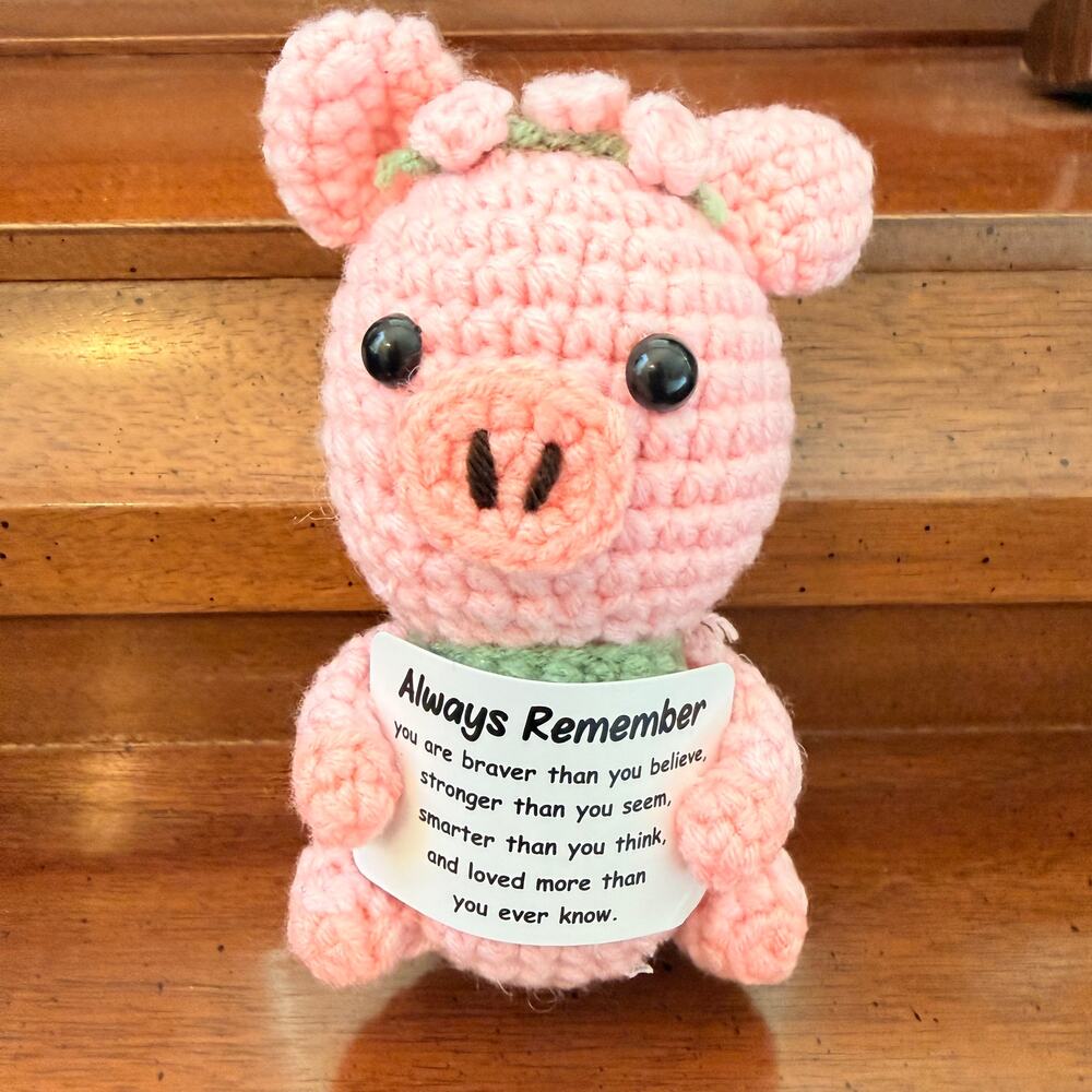Handmade Crochet Pink Pig Plush Inspirational Gift 4.5”